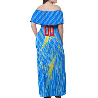 Personalized DR Congo Football Off Shoulder Maxi Dress Lightning Leopard National Flag Motif
