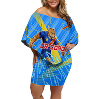 Personalized DR Congo Football Off Shoulder Short Dress Lightning Leopard National Flag Motif