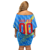 Personalized DR Congo Football Off Shoulder Short Dress Lightning Leopard National Flag Motif