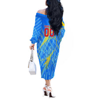 Personalized DR Congo Football Off The Shoulder Long Sleeve Dress Lightning Leopard National Flag Motif