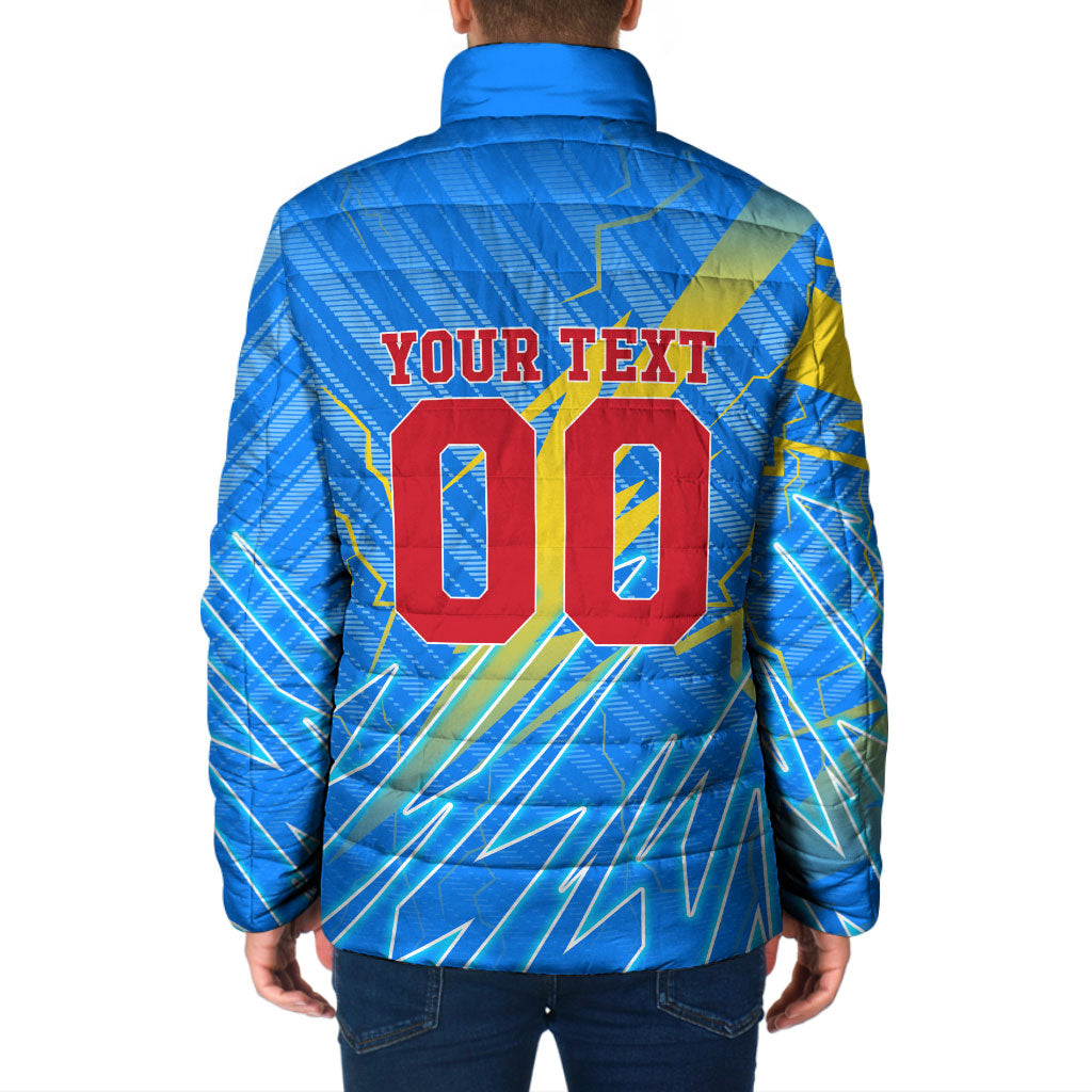 Personalized DR Congo Football Padded Jacket Lightning Leopard National Flag Motif