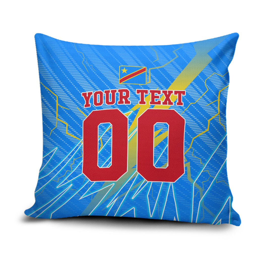 Personalized DR Congo Football Pillow Cover Lightning Leopard National Flag Motif