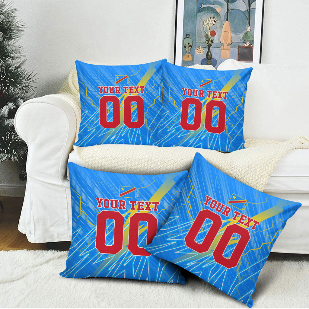 Personalized DR Congo Football Pillow Cover Lightning Leopard National Flag Motif