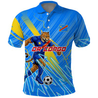 Personalized DR Congo Football Polo Shirt Lightning Leopard National Flag Motif