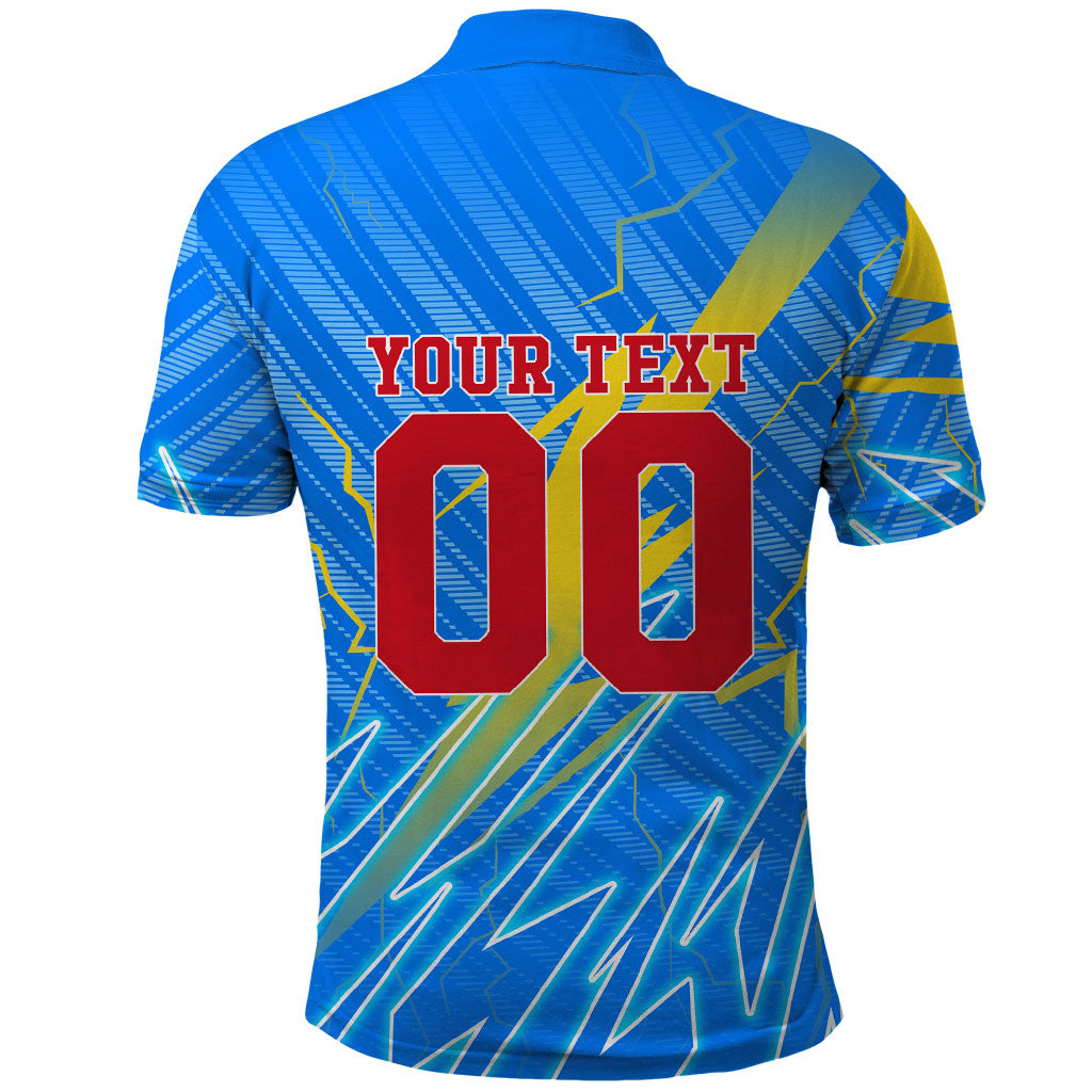 Personalized DR Congo Football Polo Shirt Lightning Leopard National Flag Motif