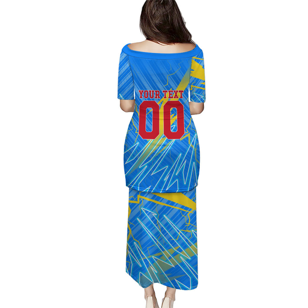 Personalized DR Congo Football Puletasi Lightning Leopard National Flag Motif