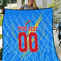 Personalized DR Congo Football Quilt Lightning Leopard National Flag Motif