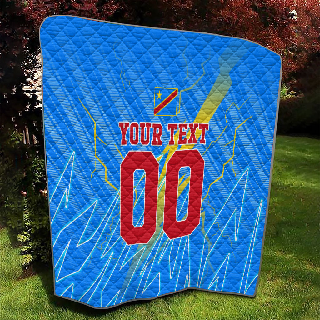 Personalized DR Congo Football Quilt Lightning Leopard National Flag Motif