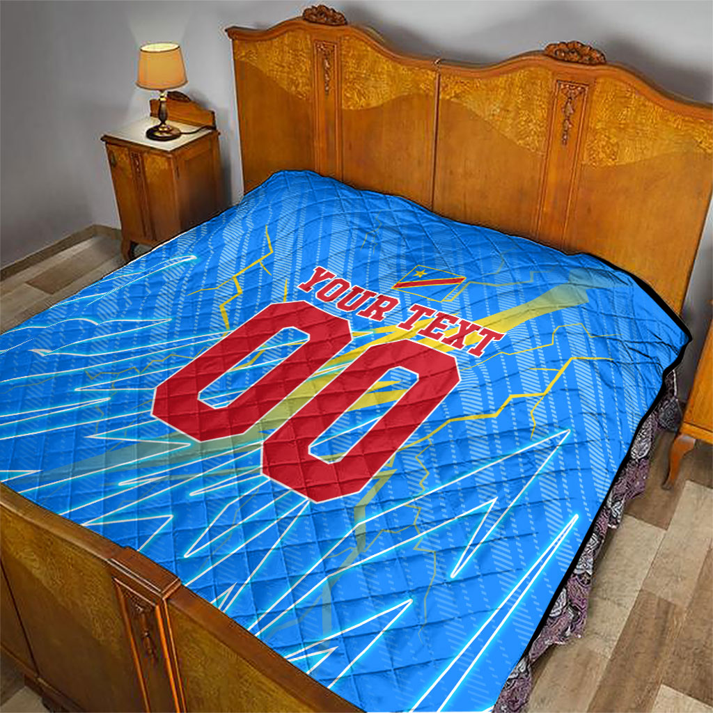 Personalized DR Congo Football Quilt Lightning Leopard National Flag Motif