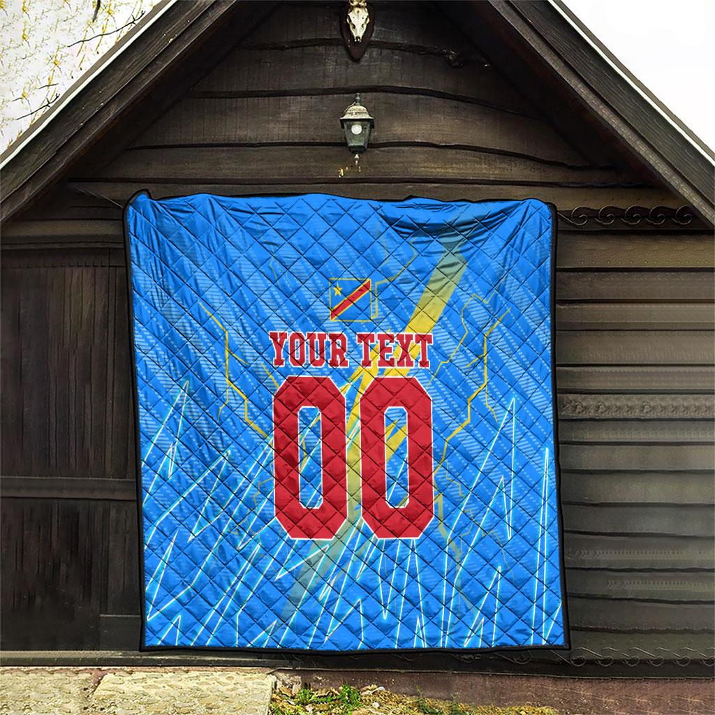 Personalized DR Congo Football Quilt Lightning Leopard National Flag Motif