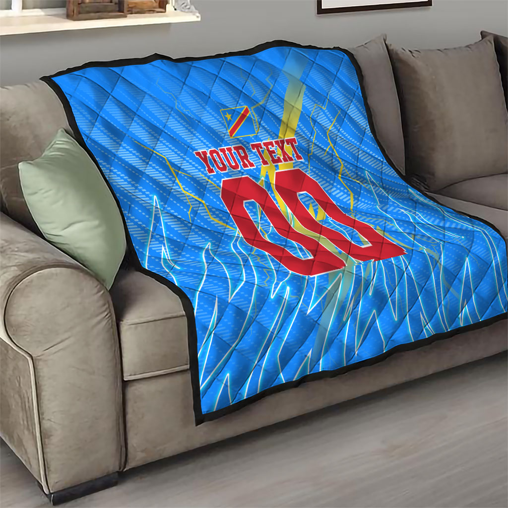 Personalized DR Congo Football Quilt Lightning Leopard National Flag Motif