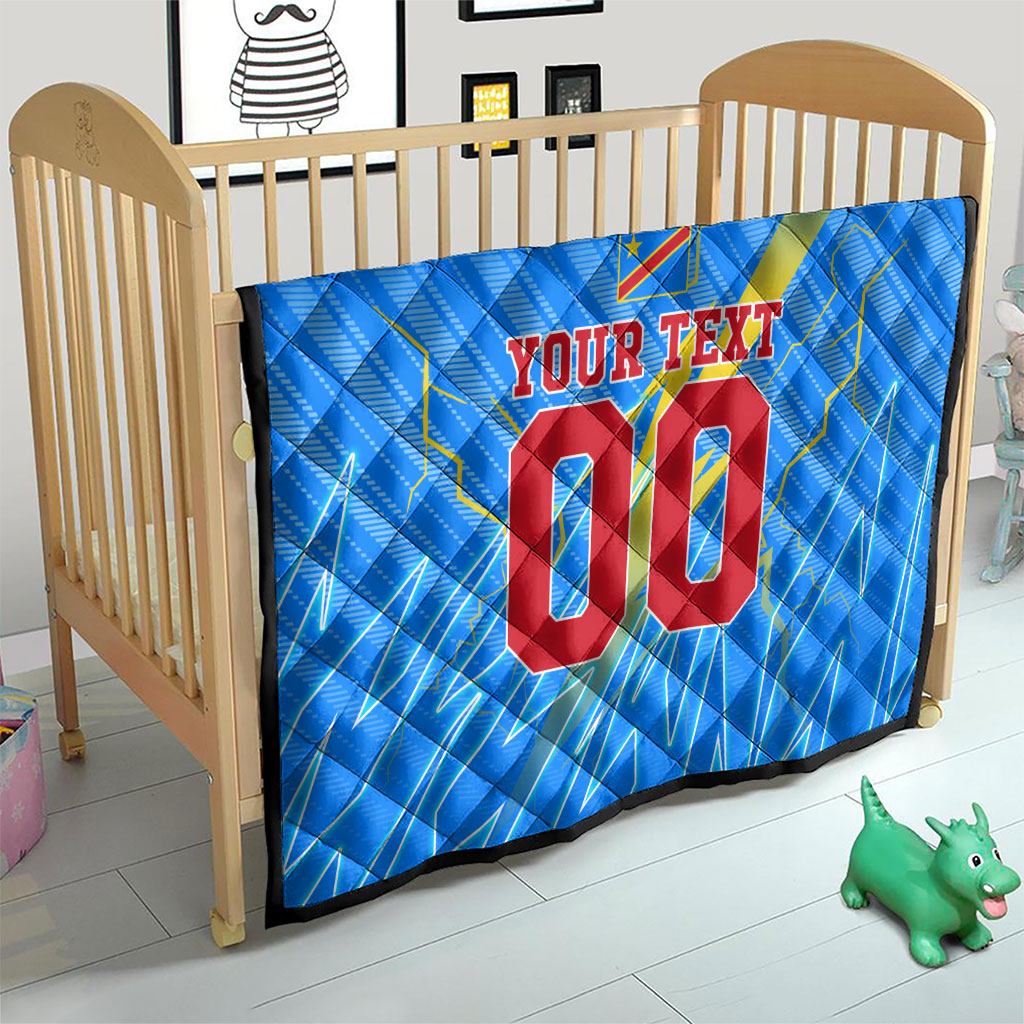 Personalized DR Congo Football Quilt Lightning Leopard National Flag Motif