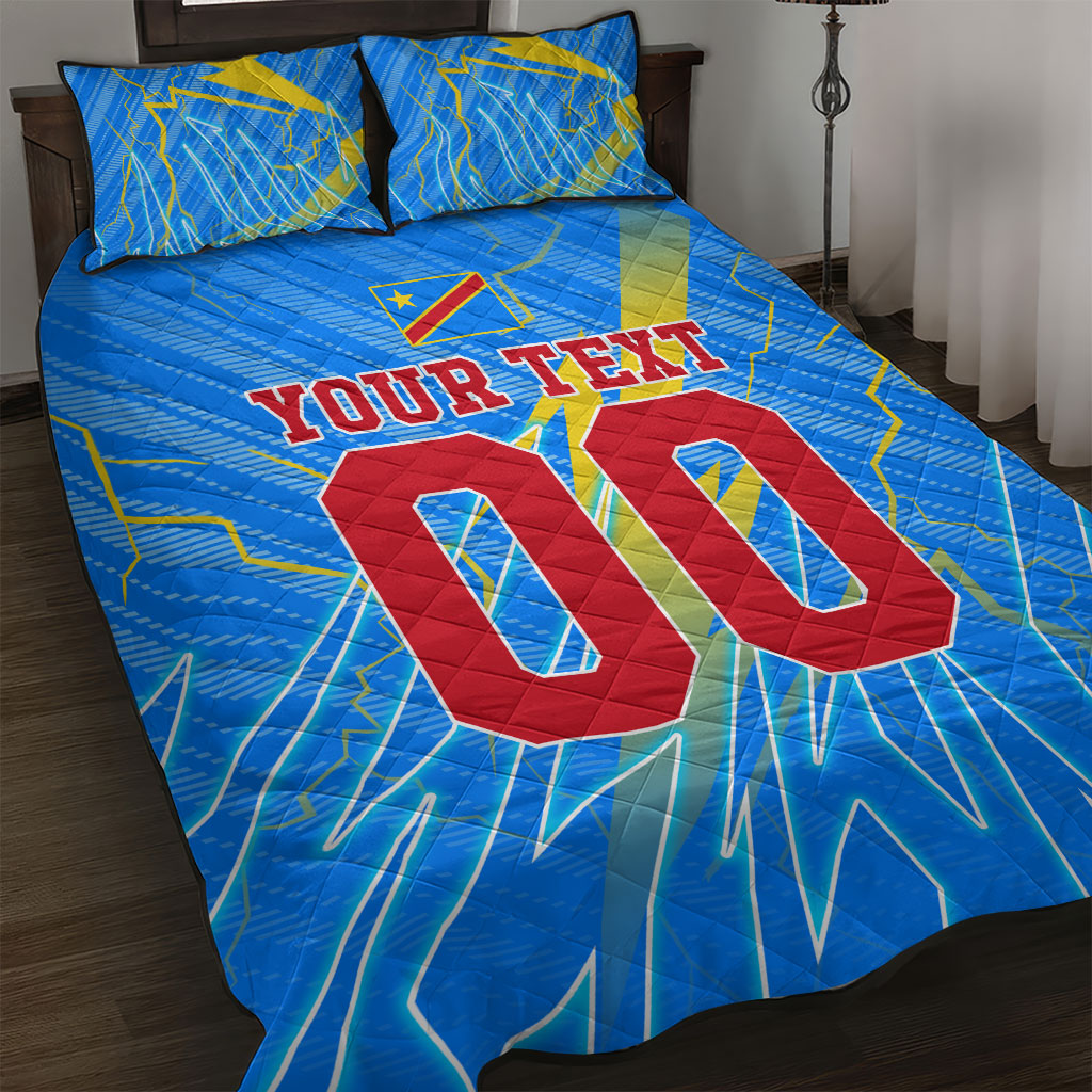 Personalized DR Congo Football Quilt Bed Set Lightning Leopard National Flag Motif
