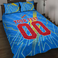 Personalized DR Congo Football Quilt Bed Set Lightning Leopard National Flag Motif