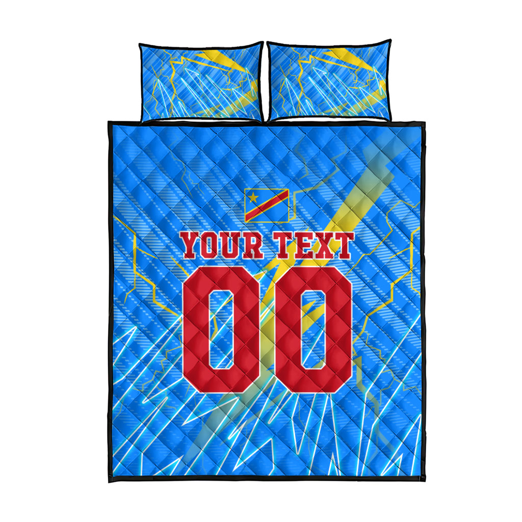 Personalized DR Congo Football Quilt Bed Set Lightning Leopard National Flag Motif
