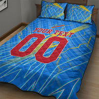 Personalized DR Congo Football Quilt Bed Set Lightning Leopard National Flag Motif