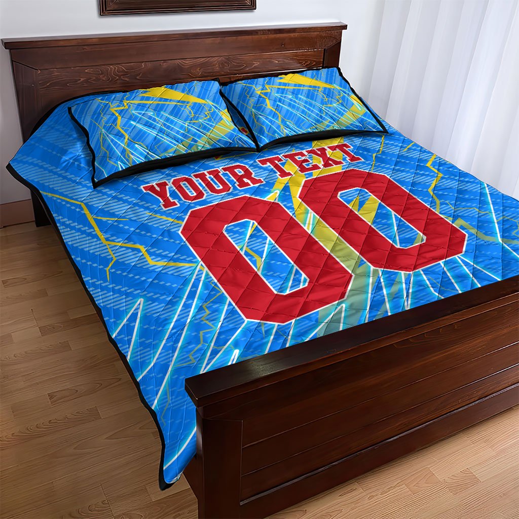 Personalized DR Congo Football Quilt Bed Set Lightning Leopard National Flag Motif