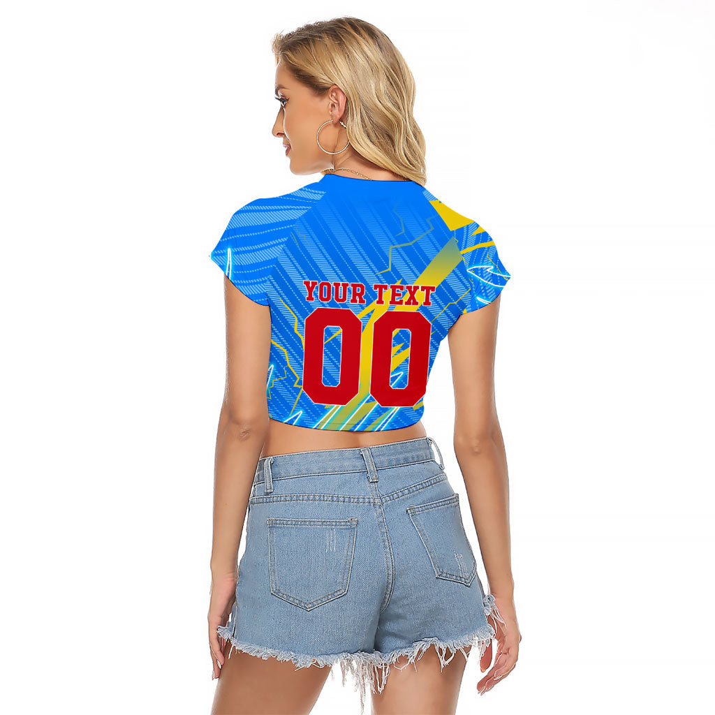 Personalized DR Congo Football Raglan Cropped T Shirt Lightning Leopard National Flag Motif