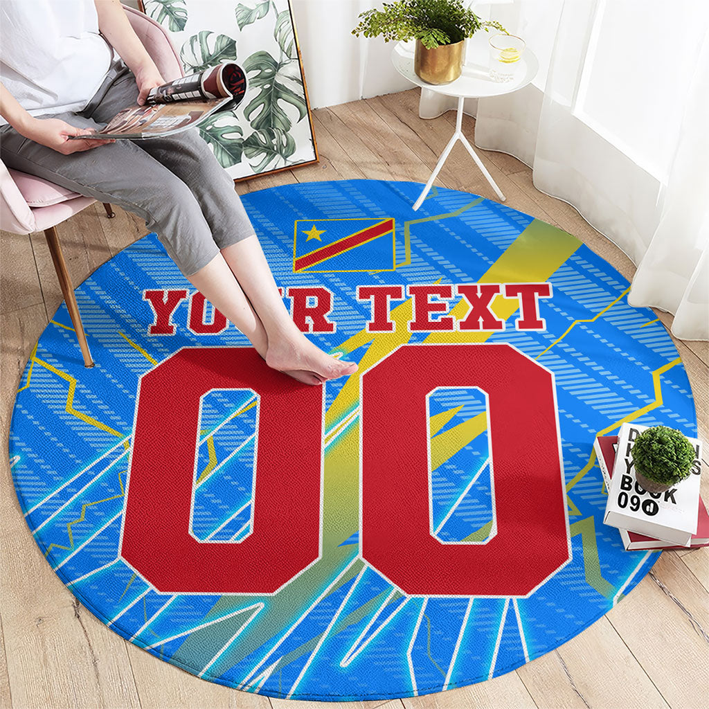 Personalized DR Congo Football Round Carpet Lightning Leopard National Flag Motif
