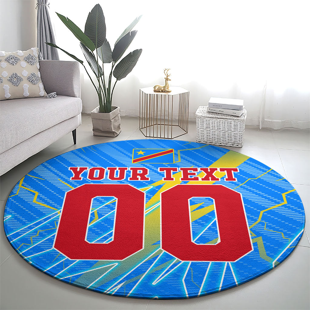 Personalized DR Congo Football Round Carpet Lightning Leopard National Flag Motif