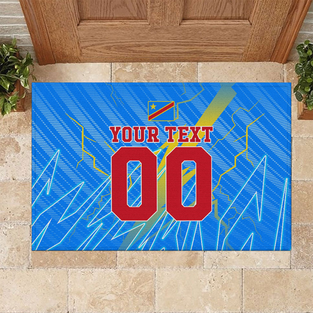 Personalized DR Congo Football Rubber Doormat Lightning Leopard National Flag Motif
