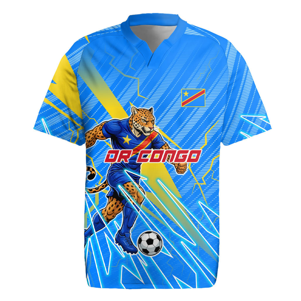 Personalized DR Congo Football Rugby Jersey Lightning Leopard National Flag Motif