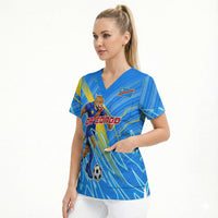 Personalized DR Congo Football Scrub Top Lightning Leopard National Flag Motif
