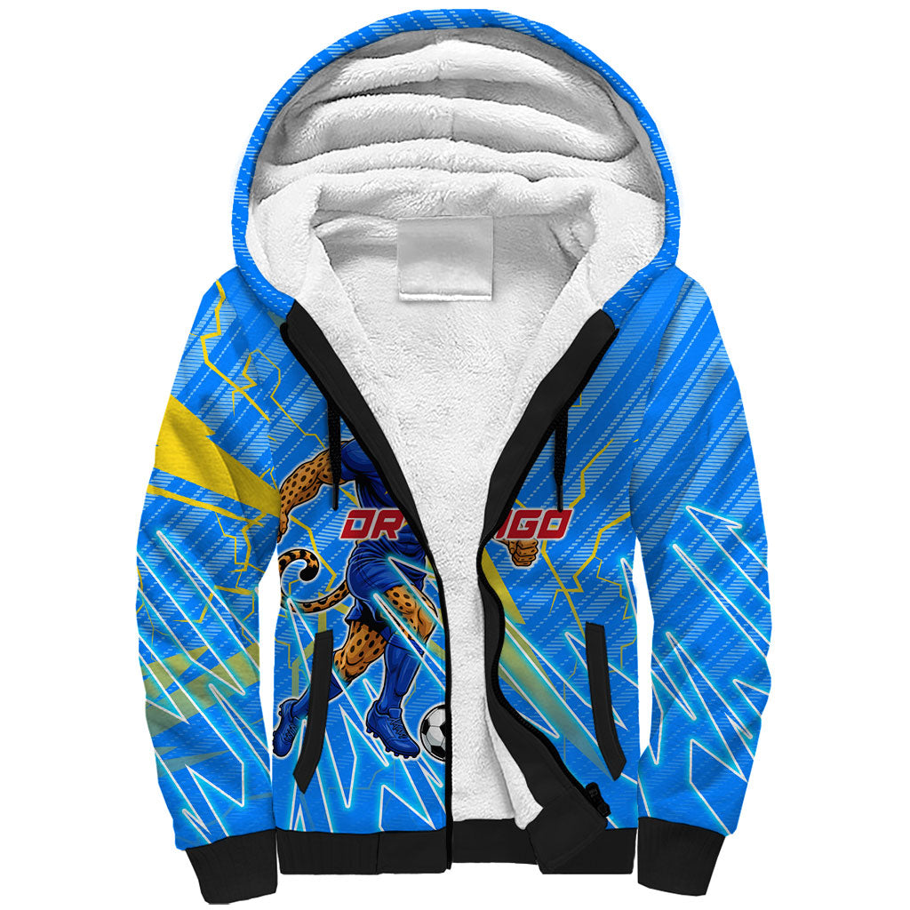 Personalized DR Congo Football Sherpa Hoodie Lightning Leopard National Flag Motif