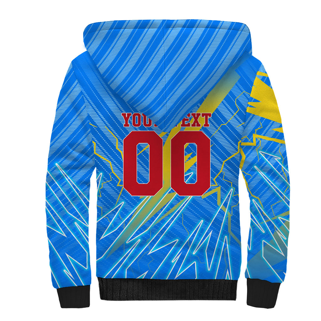 Personalized DR Congo Football Sherpa Hoodie Lightning Leopard National Flag Motif