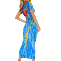 Personalized DR Congo Football Short Sleeve Bodycon Dress Lightning Leopard National Flag Motif