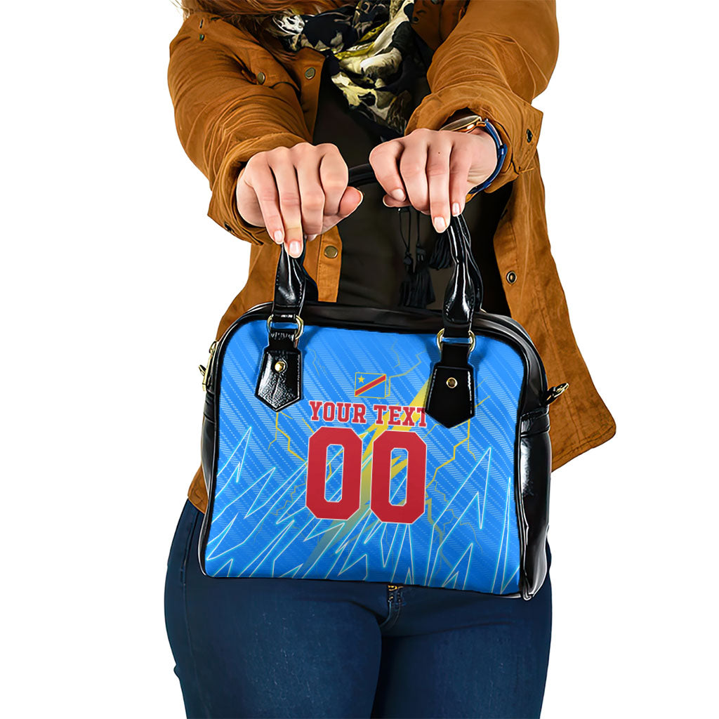 Personalized DR Congo Football Shoulder Handbag Lightning Leopard National Flag Motif