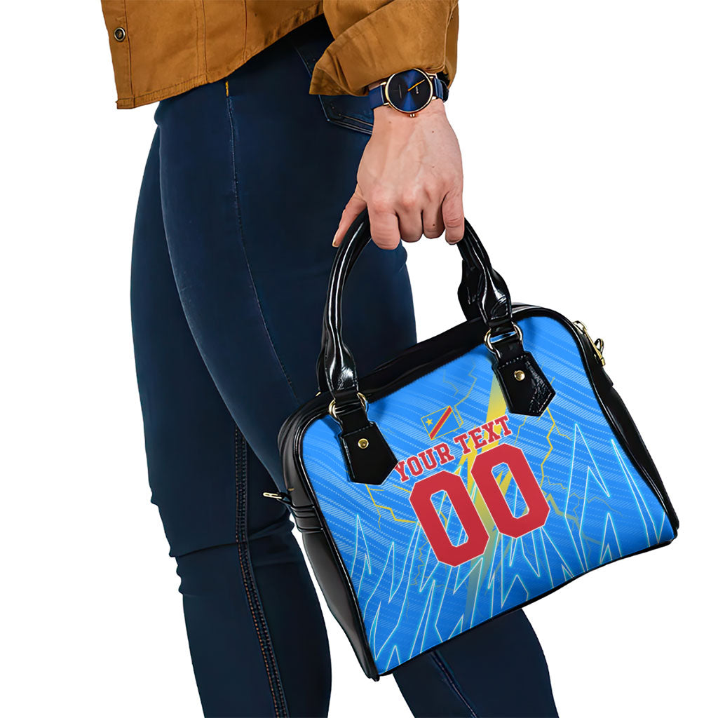 Personalized DR Congo Football Shoulder Handbag Lightning Leopard National Flag Motif