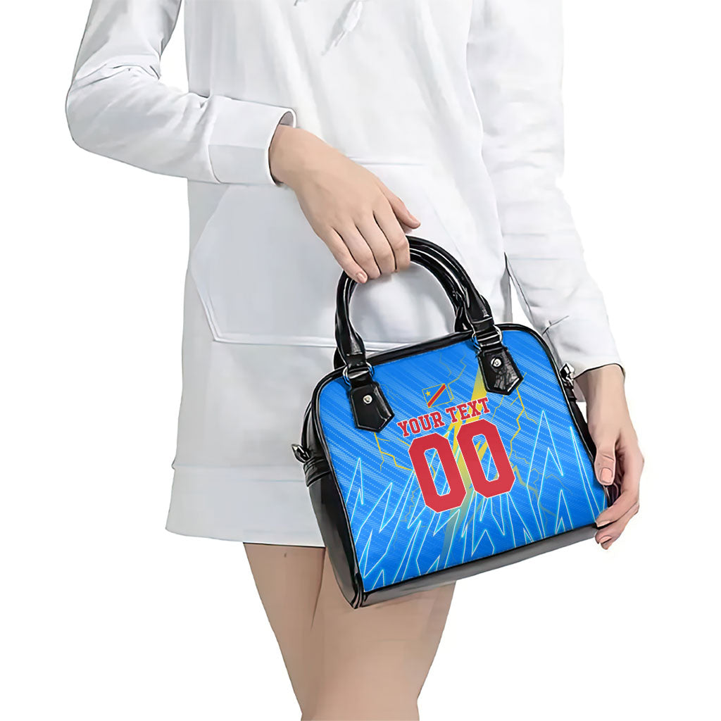 Personalized DR Congo Football Shoulder Handbag Lightning Leopard National Flag Motif