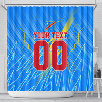 Personalized DR Congo Football Shower Curtain Lightning Leopard National Flag Motif