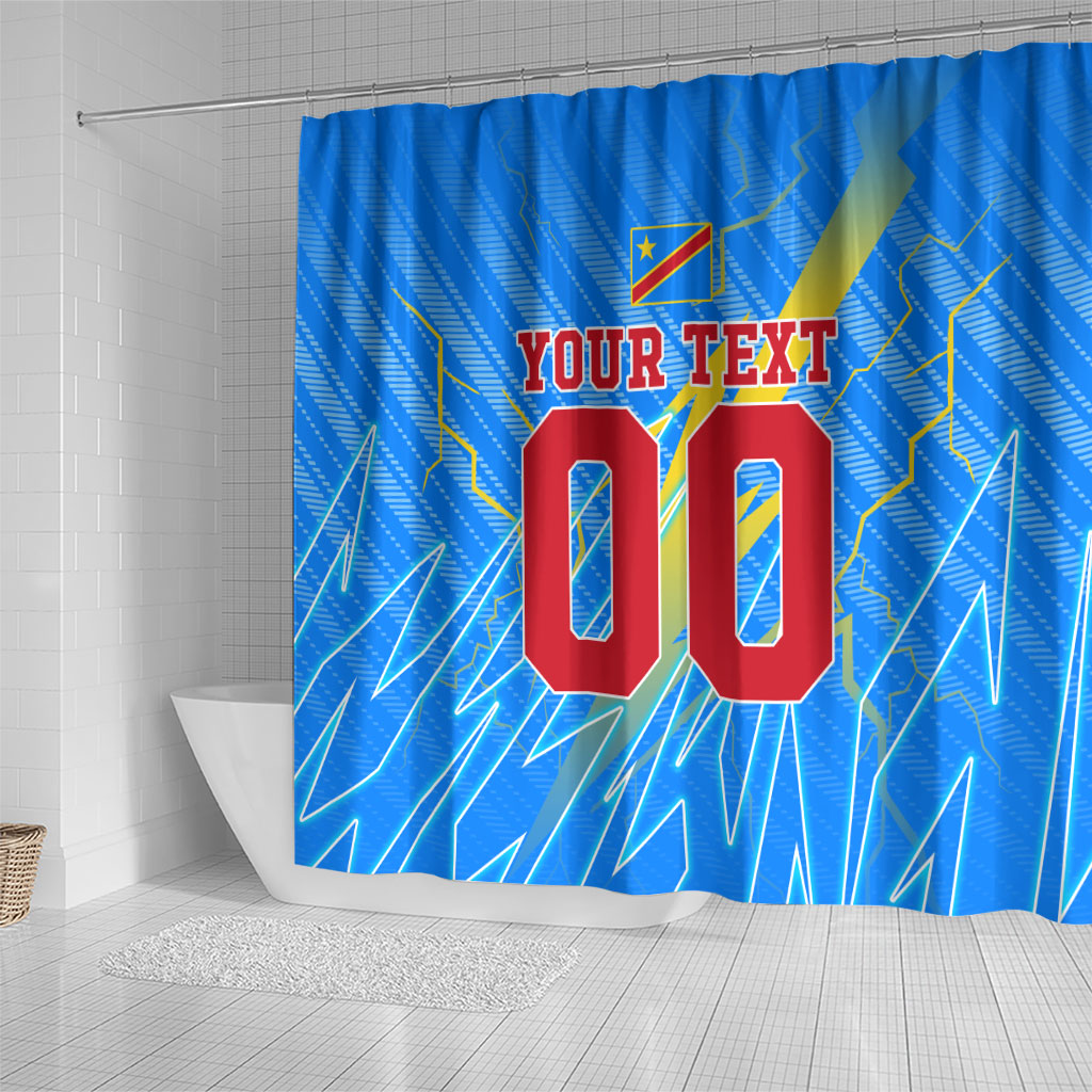 Personalized DR Congo Football Shower Curtain Lightning Leopard National Flag Motif