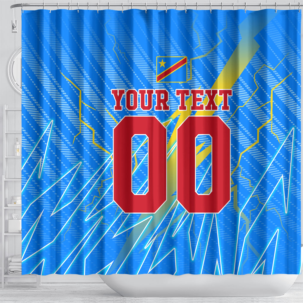 Personalized DR Congo Football Shower Curtain Lightning Leopard National Flag Motif