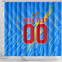 Personalized DR Congo Football Shower Curtain Lightning Leopard National Flag Motif