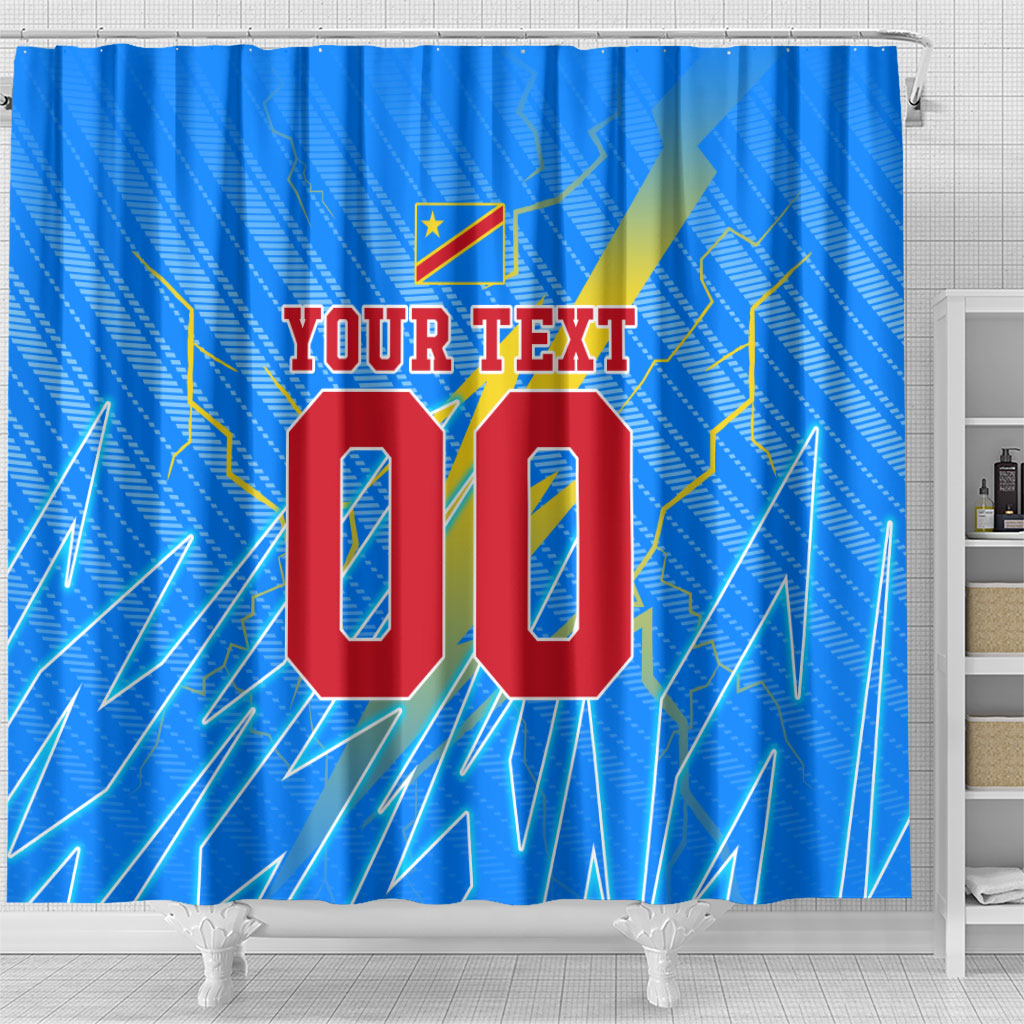 Personalized DR Congo Football Shower Curtain Lightning Leopard National Flag Motif