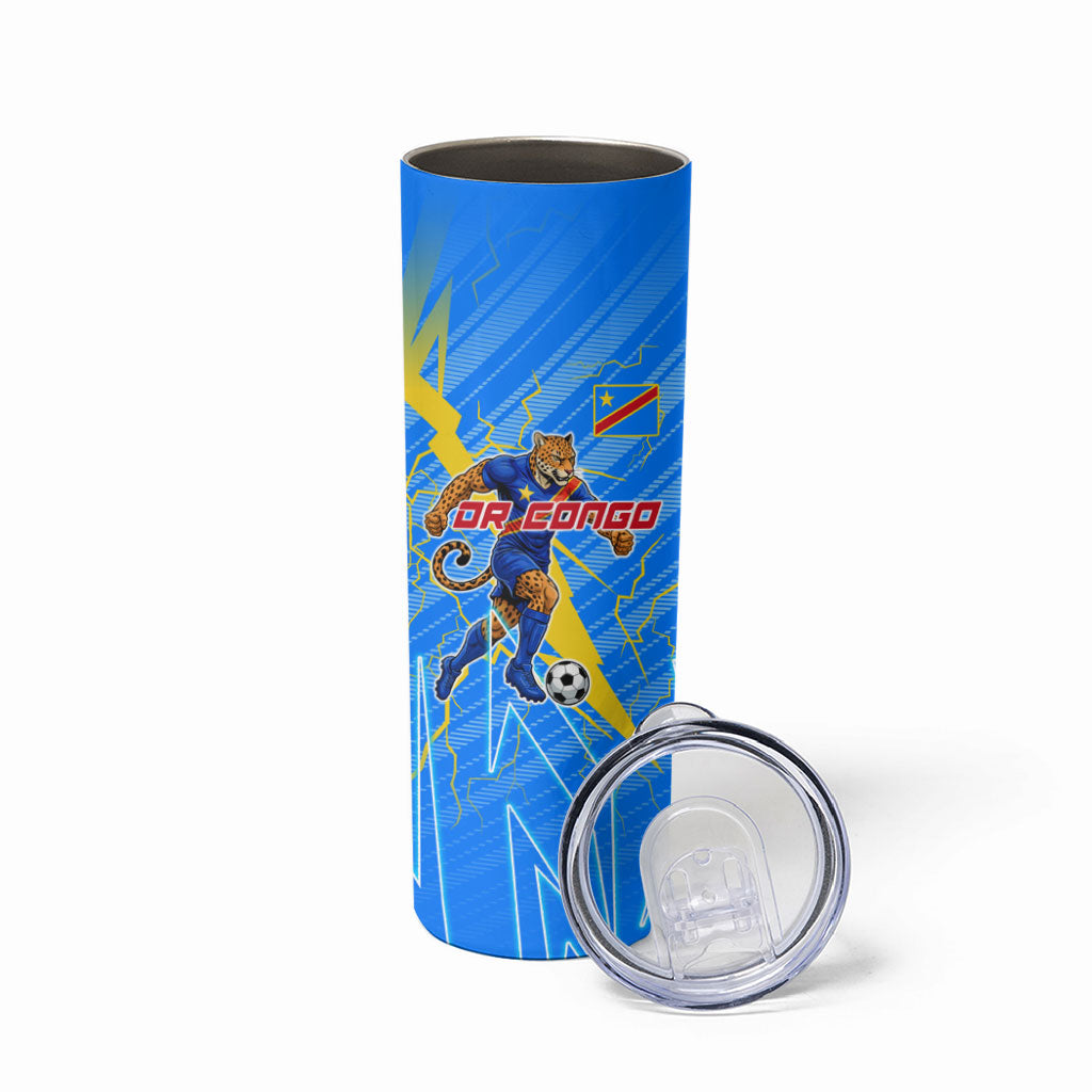 Personalized DR Congo Football Skinny Tumbler Lightning Leopard National Flag Motif