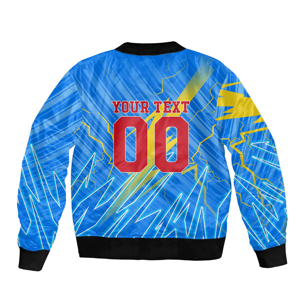 Personalized DR Congo Football Sleeve Zip Bomber Jacket Lightning Leopard National Flag Motif