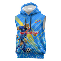 Personalized DR Congo Football Sleeveless Hoodie Lightning Leopard National Flag Motif