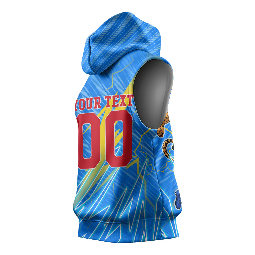 Personalized DR Congo Football Sleeveless Hoodie Lightning Leopard National Flag Motif
