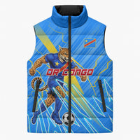 Personalized DR Congo Football Sleeveless Puffer Jacket Lightning Leopard National Flag Motif