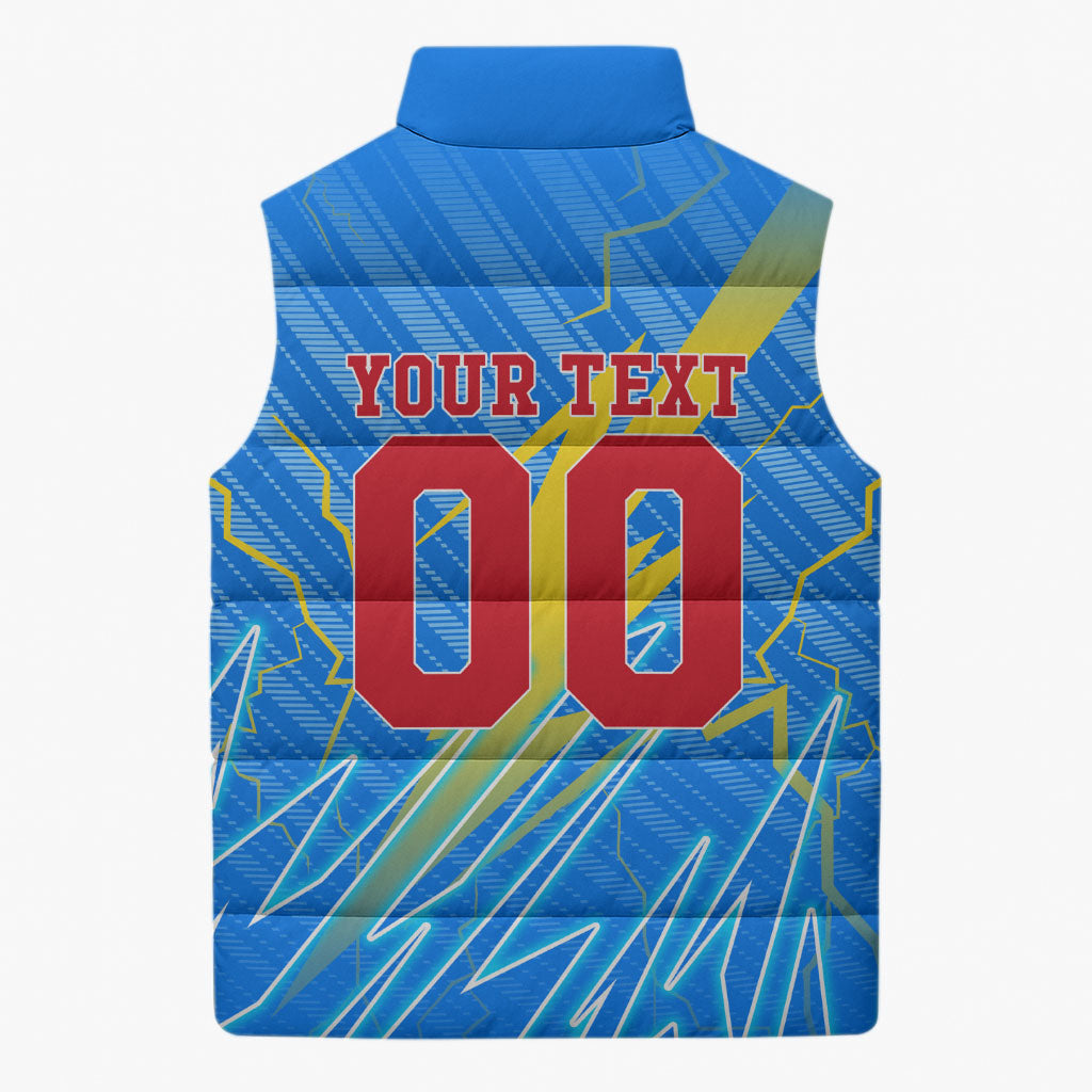 Personalized DR Congo Football Sleeveless Puffer Jacket Lightning Leopard National Flag Motif