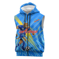 Personalized DR Congo Football Sleeveless Zip Hoodie Lightning Leopard National Flag Motif