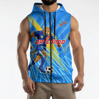 Personalized DR Congo Football Sleeveless Zip Hoodie Lightning Leopard National Flag Motif