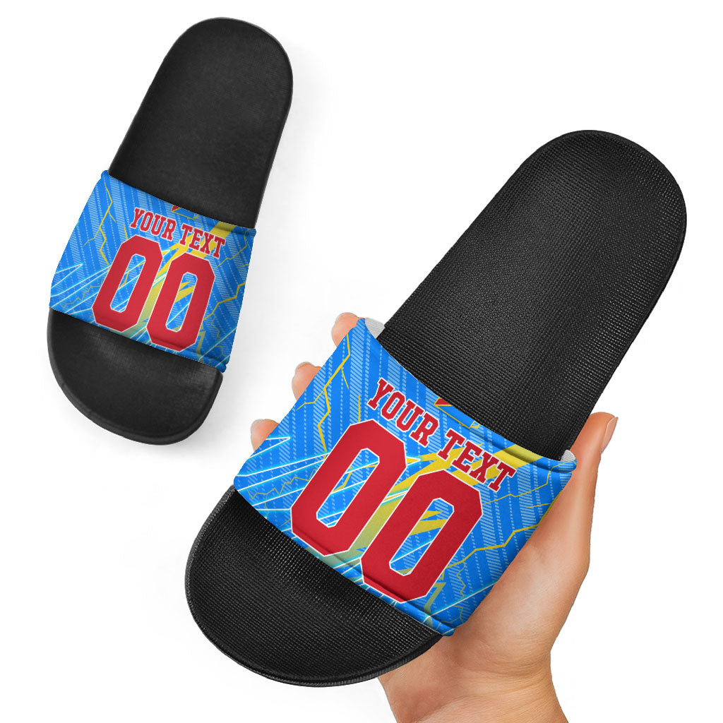 Personalized DR Congo Football Slide Sandals Lightning Leopard National Flag Motif