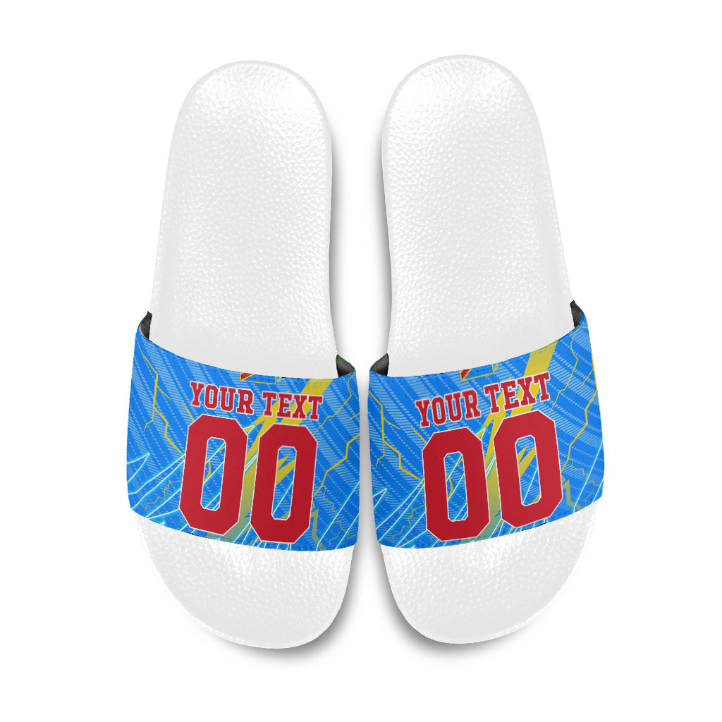 Personalized DR Congo Football Slide Sandals Lightning Leopard National Flag Motif