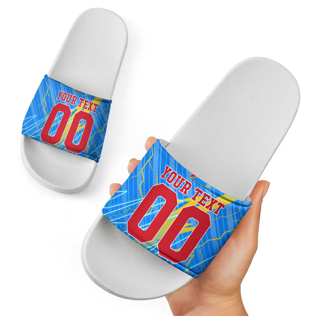 Personalized DR Congo Football Slide Sandals Lightning Leopard National Flag Motif