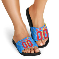 Personalized DR Congo Football Slide Sandals Lightning Leopard National Flag Motif